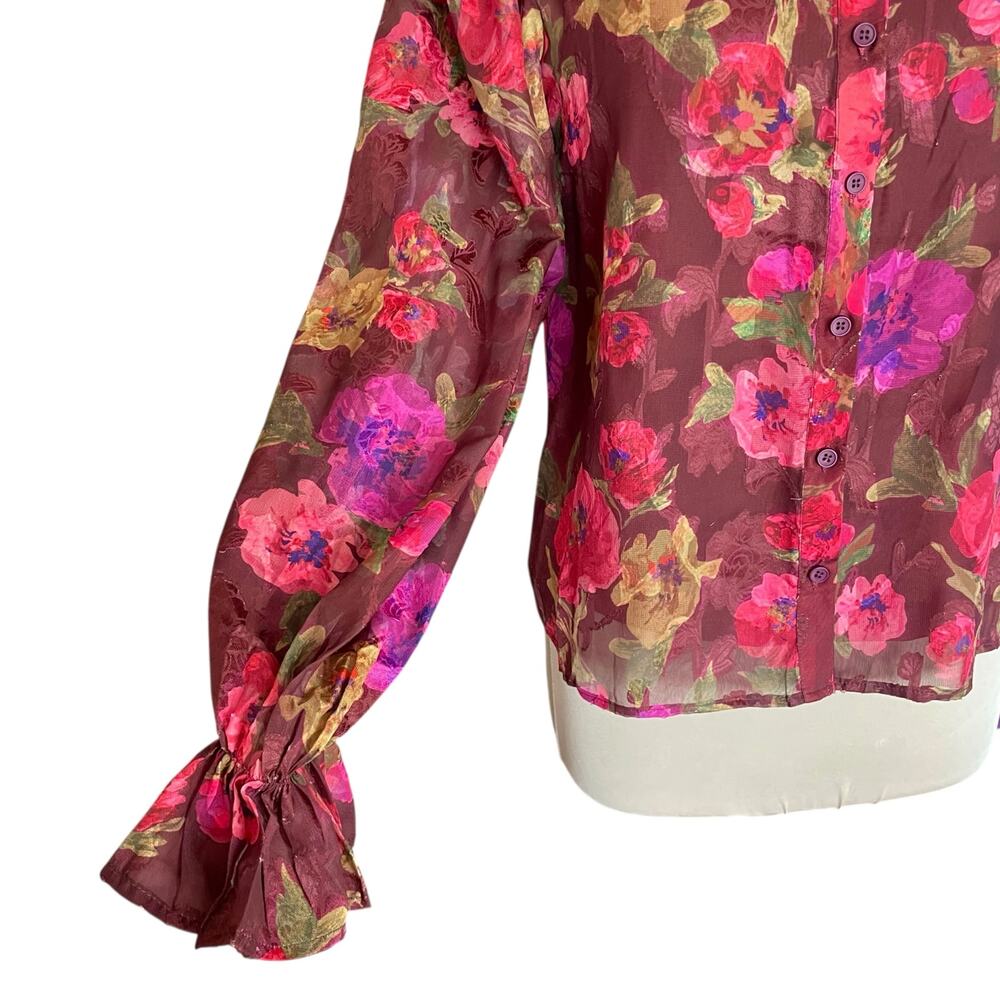 Flying Tomato Burgundy Floral Sheer Blouse with Cami SMALL‎ Victorian Romantic - Picture 8 of 12